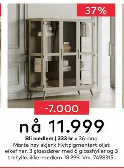 Skeidar Marte høy skjenk Hvitpigmentert oljet eikefiner, NOK 18999, Medlemspris tilbud