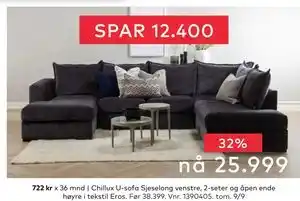 Skeidar Chillux U-sofa, NOK 25999 tilbud