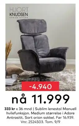 Skeidar Sublim lenestol Manuell hvilefunksjon, NOK 11999 tilbud