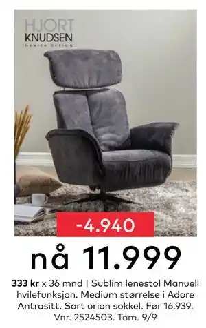 Skeidar Sublim lenestol Manuell hvilefunksjon, NOK 11999 tilbud