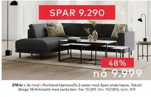 Skeidar Portland hjørnesofa 2-seter med åpen ende høyre, NOK 9999 tilbud