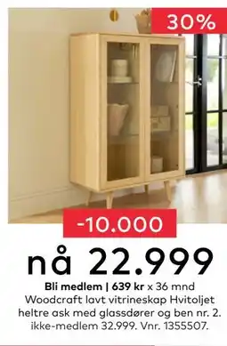 Skeidar Woodcraft lavt vitrineskap, NOK 32999, Medlemspris tilbud