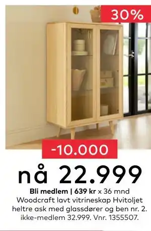 Skeidar Woodcraft lavt vitrineskap, NOK 32999, Medlemspris tilbud