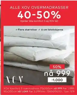 Skeidar XOV Komfort 5 overmadrass 75x200cm tilbud