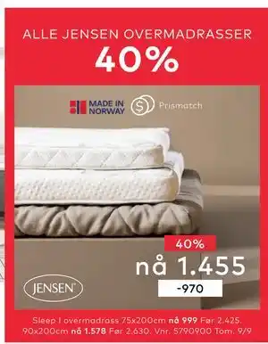 Skeidar Sleep I overmadrass, NOK 1455 tilbud