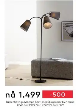 Skeidar København gulvlampe Sort, NOK 1499 tilbud