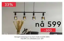 Skeidar Straight taklampe 4-lys, NOK 599 tilbud