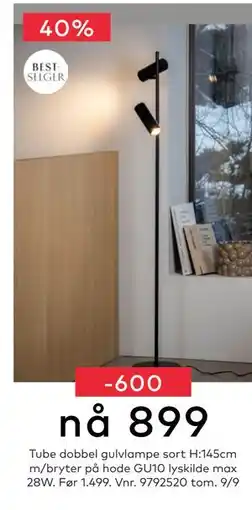 Skeidar Tube dobbel gulvlampe, NOK 899 tilbud
