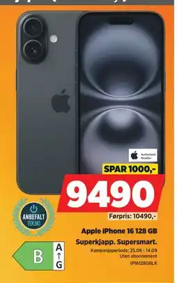 POWER Apple iPhone 16 128 GB, NOK 9490 tilbud