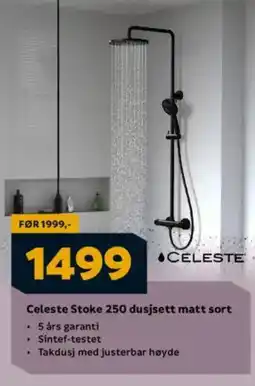 Megaflis Celeste Stoke 250 dusjsett matt sort tilbud