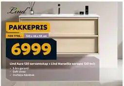 Megaflis Lind Aura 120 servantskap + Lind Marseille servant 120 hvit, NOK 6999 tilbud