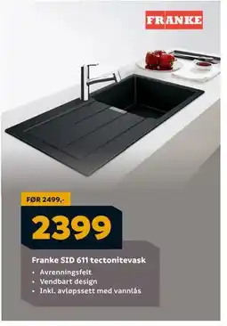 Megaflis Franke SID 611 tectonitevask, NOK 2399 tilbud