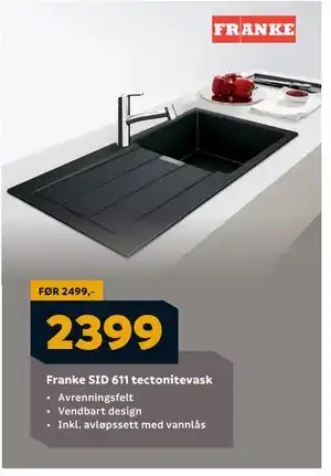 Megaflis Franke SID 611 tectonitevask, NOK 2399 tilbud