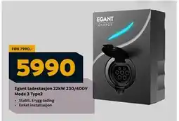Megaflis Egant ladestasjon 22kW 230/400V Mode 3 Type2, NOK 5990 tilbud