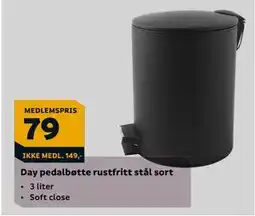Megaflis Day pedalbøtte rustfritt stål sort, NOK 149, Medlemspris tilbud
