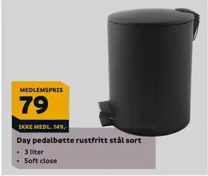 Megaflis Day pedalbøtte rustfritt stål sort, NOK 149, Medlemspris tilbud