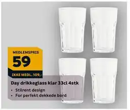 Megaflis Day drikkeglass klar 33cl 4stk, NOK 109, Medlemspris tilbud