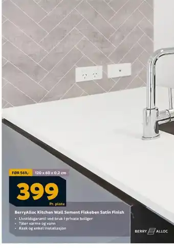 Megaflis BerryAlloc Kitchen Wall Sement Fiskeben Satin Finish tilbud