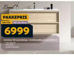 Megaflis Lind Aura 120 servantskap + Lind Marseille servant 120 hvit tilbud