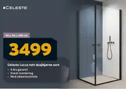 Megaflis Celeste Lucca rett dusjhjørne sort tilbud