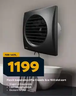 Megaflis Flexit baderomsvifte Classic Eco 100 std sort tilbud