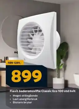 Megaflis Flexit baderomsvifte Classic Eco 100 std hvit tilbud