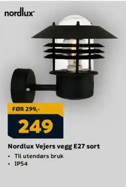 Megaflis Nordlux Vejers vegg E27 sort tilbud