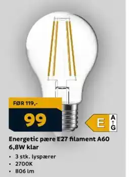 Megaflis Energetic pære E27 filament A60 6,8W klar tilbud
