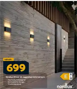 Megaflis Nordlux Kinver 26 vegglampe ip54 led sort tilbud