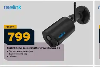 Megaflis Reolink Argus Eco sort batteridrevet kamera V4 tilbud