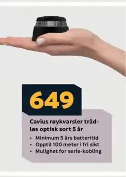 Megaflis Cavius røykvarsler tråd- løs optisk sort 5 år tilbud