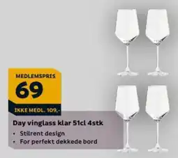 Megaflis Day vinglass klar 51cl 4stk tilbud