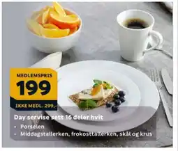 Megaflis Day servise sett 16 deler hvit tilbud