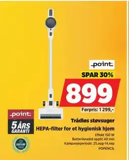 POWER Trådløs støvsuger, NOK 899 tilbud