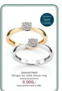 Bjørklund DIAMANTRING 375 gull. Tot. 0,11ct. Pris pr. ring. tilbud