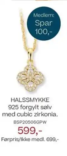Bjørklund HALSSMYKKE 925 forgylt sølv med cubic zirkonia. tilbud