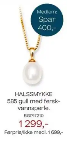 Bjørklund HALSSMYKKE 585 gull med fersk- vannsperle. tilbud