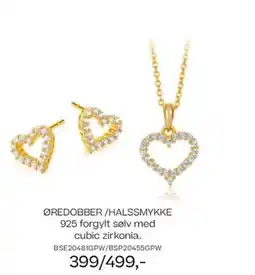 Bjørklund ØREDOBBER/HALSSMYKKE 925 forgylt sølv med cubic zirkonia. tilbud