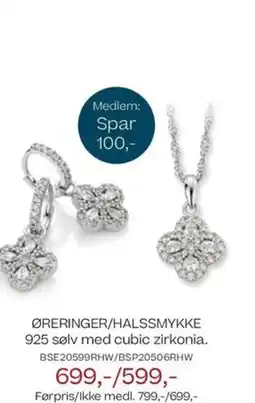 Bjørklund ØRERINGER/HALSSMYKKE 925 sølv med cubic zirkonia. tilbud