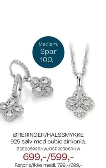 Bjørklund ØRERINGER/HALSSMYKKE 925 sølv med cubic zirkonia. tilbud