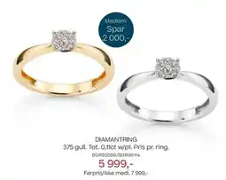 Bjørklund DIAMANTRING 375 gull. Tot. 0,11ct w/p1. Pris pr. ring. tilbud