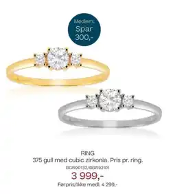 Bjørklund RING 375 gull med cubic zirkonia. Pris pr. ring. tilbud