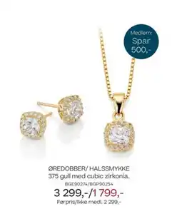 Bjørklund ØREDOBBER/HALSSMYKKE 375 gull med cubic zirkonia. BGE90274/BGP90254 tilbud