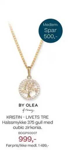 Bjørklund BY OLEA of Norway KRISTIN - LIVETS TRE Halssmykke 375 gull med cubic zirkonia. tilbud
