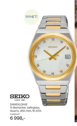 Bjørklund SEIKO DAMEKLOKKE 11 diamanter, safirglass Quartz. 034 mm, 10 ATM. tilbud