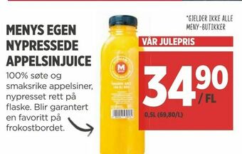 Meny Menys egen nypressede appelsinjuice tilbud