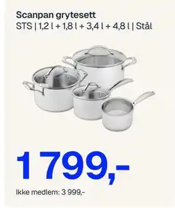 Jernia Scanpan gryteset, NOK 3999, Medlemspris tilbud