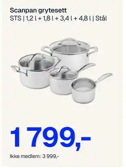 Jernia Scanpan grytesett, NOK 3999, Medlemspris tilbud