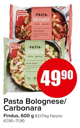 Eurospar FINDUS Pasta bolognese/ carbonara tilbud