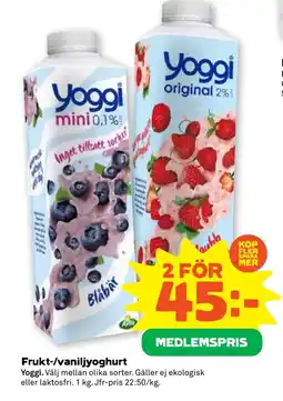 Stora Coop YOGGI Frukt-/vaniljyoghurt tilbud